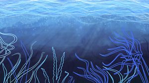 Illustration of sea grasses underwater.
