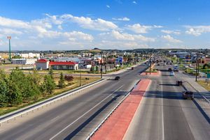 A highway in a city. 