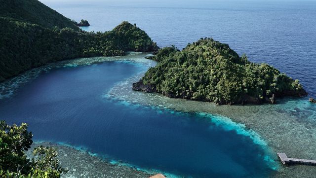 A reef in Raja Ampat during the sunset. 